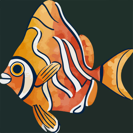 Vector illustration of anemone fish in watercolor style on a dark background