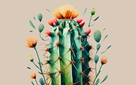 Cactus with flowers. Vector illustration of a cactus with flowers.のイラスト素材