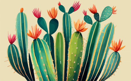 Cactuses. Vector illustration. Cactuses with flowers.のイラスト素材