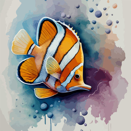 illustration of an orange clownfish on a watercolor background.のイラスト素材