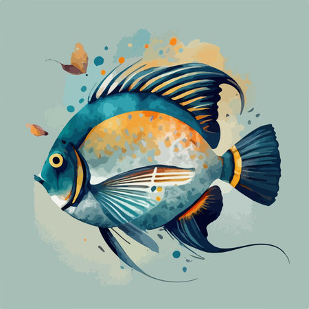 Watercolor illustration of a tropical fish. Hand drawn vector illustration.