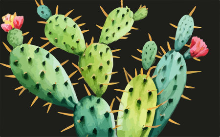 Cactuses on a black background. Hand-drawn illustration.のイラスト素材