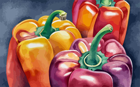 Illustration of a group of colorful paprika peppers. Vector illustration.のイラスト素材