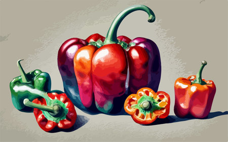 Illustration of a set of paprika on a gray background.のイラスト素材