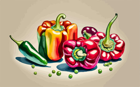 Peppers on a light background. Vector illustration in watercolor style.のイラスト素材