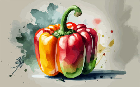 Illustration of red and yellow paprika on a watercolor backgroundのイラスト素材
