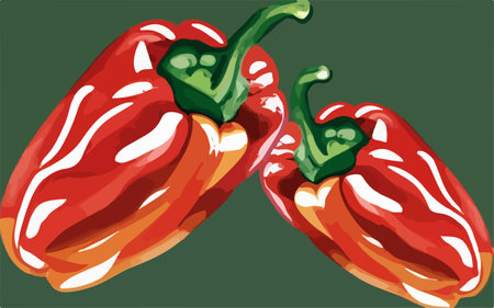 Red peppers on a green background. Vector illustration for your design.のイラスト素材