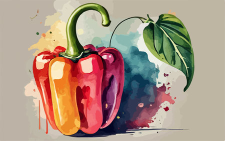 Illustration of paprika on a watercolor background. Vector illustrationのイラスト素材