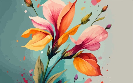Hand drawn vector abstract floral illustration with watercolor flowers and leaves.のイラスト素材