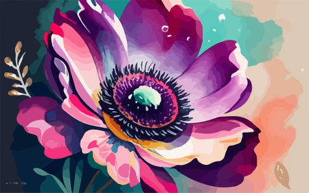 Beautiful abstract floral background with anemone flower. Vector illustration.のイラスト素材