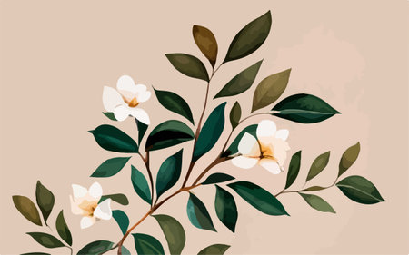 Camellia branch with flowers and leaves. Vector illustration.のイラスト素材