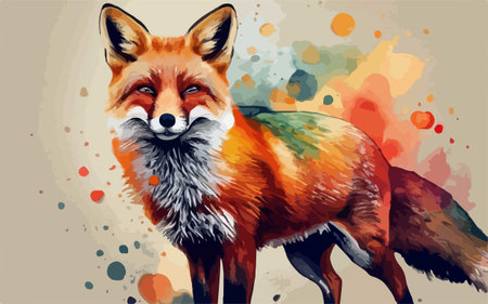 Illustration of a red fox on a watercolor background. Vector illustration