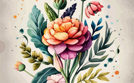 Hand drawn watercolor illustration of a bouquet of colorful flowers.のイラスト素材