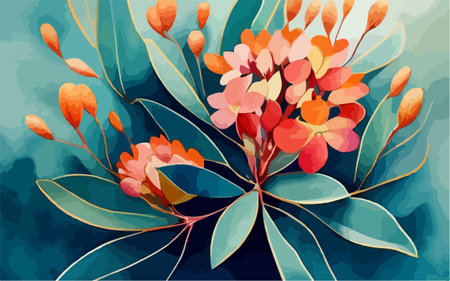 Vector floral background with watercolor flowers, eucalyptus branches.のイラスト素材
