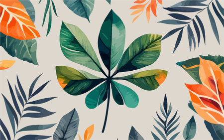 Seamless pattern with tropical leaves. Vector illustration in flat styleのイラスト素材