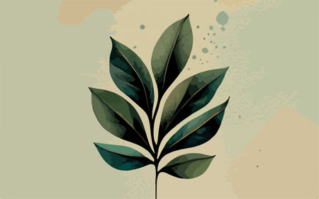 Watercolor green leaves on grunge background. Hand drawn vector illustration.のイラスト素材
