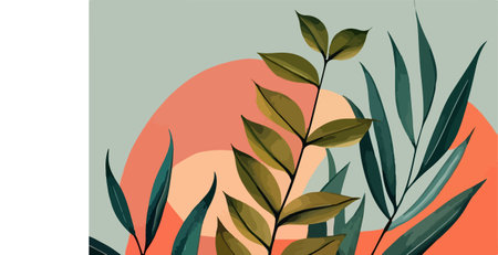 Tropical background with leaves. Vector illustration in flat style.のイラスト素材