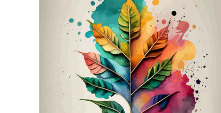 Watercolor background with colorful leaves. Vector illustration for your design.のイラスト素材