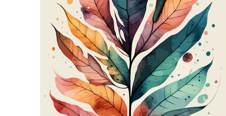 Abstract watercolor background with autumn leaves. Hand drawn vector illustration.のイラスト素材
