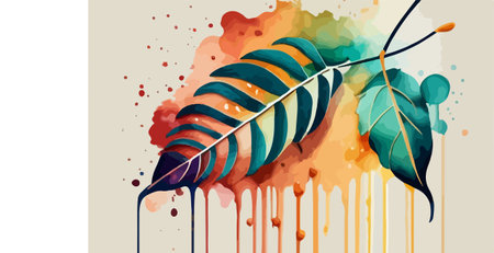 Abstract colorful watercolor background with monstera leaf. Vector illustration.のイラスト素材
