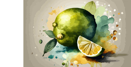 Lime watercolor background. Vector illustration. Hand drawn fruit.のイラスト素材