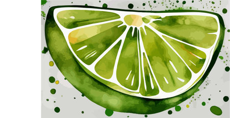 Hand drawn watercolor lime slice on a white background. Vector illustration.のイラスト素材