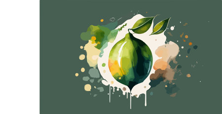 Lime with watercolor splashes and drops. Vector illustration.のイラスト素材