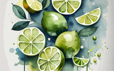 Lime watercolor background. Hand drawn vector illustration for your designのイラスト素材