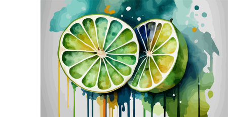 Juicy lime on a watercolor background. Vector illustration of a lime.のイラスト素材
