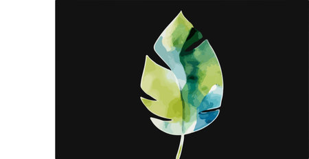 Watercolor monstera leaves on a black background. Vector illustration.のイラスト素材