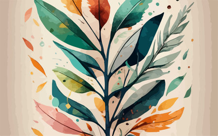 Abstract floral background. Hand drawn vector illustration with leaves and watercolor stains.のイラスト素材