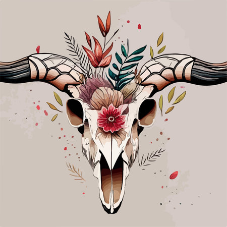 Skull with floral ornament. Hand drawn vector illustration for your designのイラスト素材