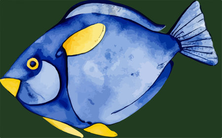 Illustration of a blue and yellow fish on a green background.のイラスト素材