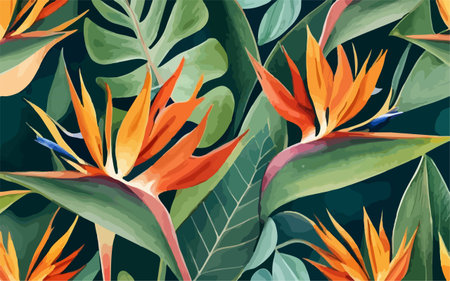 Tropical seamless pattern with strelitzia flowers. Vector illustration