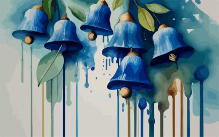 Illustration of a watercolor background with handbells and leavesのイラスト素材