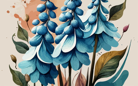 Beautiful floral background with blue flowers and leaves. Hand drawn vector illustration.のイラスト素材
