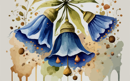 Illustration of a watercolor floral background with flowers and leaves.のイラスト素材