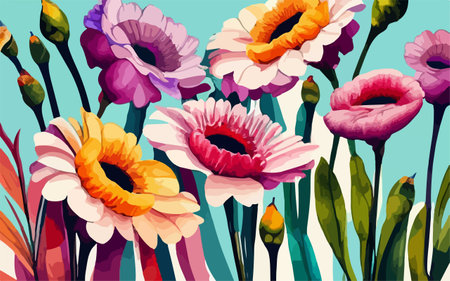 Seamless pattern with gerbera flowers. Vector illustration.のイラスト素材