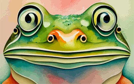 Vector illustration of a green frog with eyes on a white background.のイラスト素材