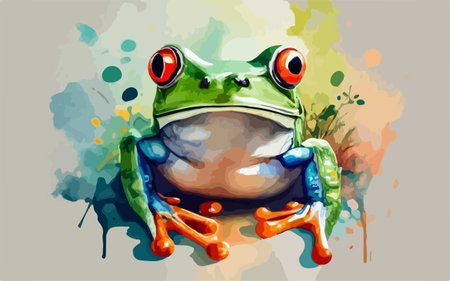 Frog on watercolor background. Hand drawn illustration. Vector.のイラスト素材