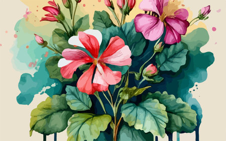 Vector illustration of a bouquet of pink hibiscus flowers