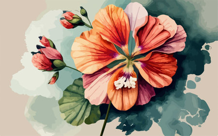 Watercolor painting of hibiscus flowers. Vector illustration.のイラスト素材