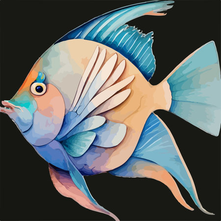 Illustration of a blue fish on a black background, vector illustration