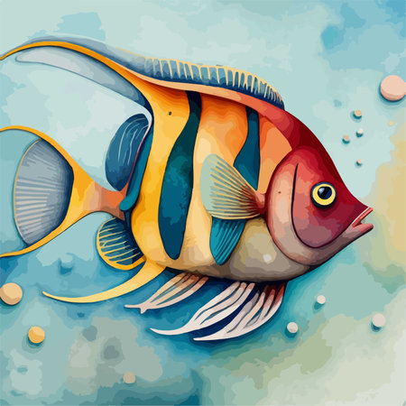 Illustration of a tropical fish on a blue water background with copy spaceのイラスト素材