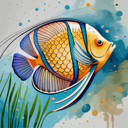 Tropical fish on a watercolor background. Vector illustration.のイラスト素材