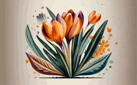 Illustration of a bouquet of crocuses on a light backgroundのイラスト素材