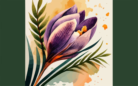 Beautiful crocus flowers on watercolor background. Vector illustration.のイラスト素材