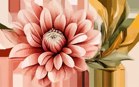 Vector illustration of a red dahlia flower in a vaseのイラスト素材