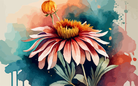 Echinacea flower on abstract watercolor background. Vector illustration.のイラスト素材