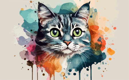 Portrait of a cat with watercolor splashes. Vector illustration.のイラスト素材